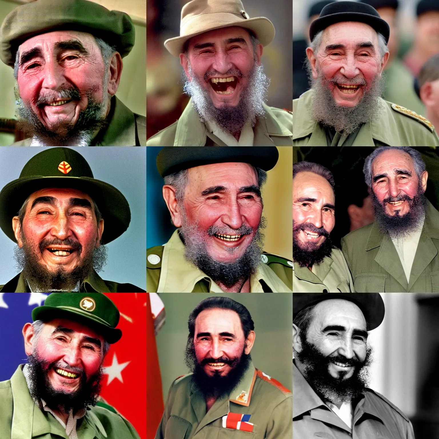 Prompt: fidel castro smiling at the camera