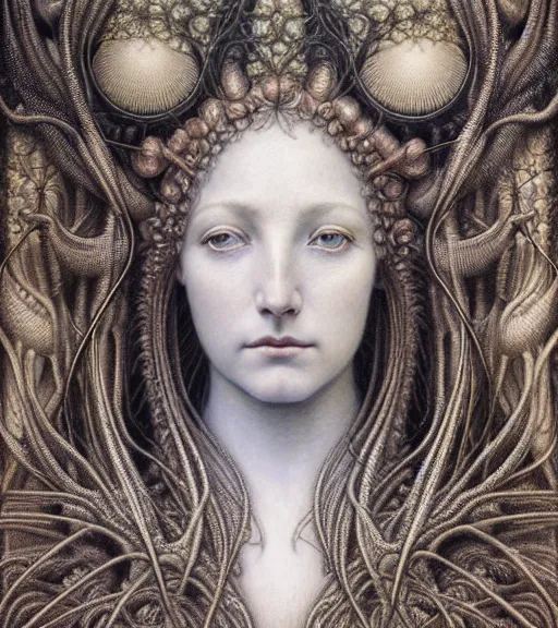 Image similar to detailed realistic beautiful lightning goddess face portrait by jean delville, gustave dore, iris van herpen and marco mazzoni, art forms of nature by ernst haeckel, art nouveau, symbolist, visionary, gothic, neo - gothic, pre - raphaelite, fractal lace, intricate alien botanicals, ai biodiversity, surreality, hyperdetailed ultrasharp octane render