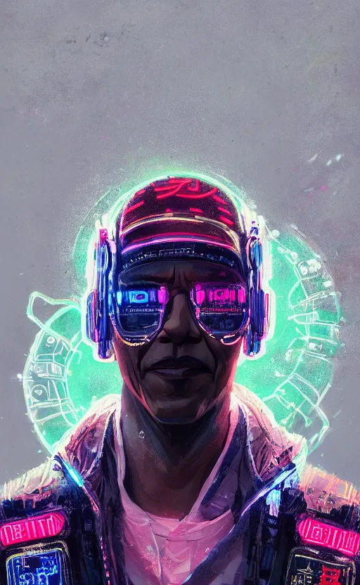 Image similar to detailed portrait obama, cyberpunk futuristic neon, reflective puffy coat, decorated with traditional japanese ornaments by ismail inceoglu dragan bibin hans thoma greg rutkowski alexandros pyromallis nekro rene maritte illustrated, perfect face, fine details, realistic shaded, fine - face, pretty face