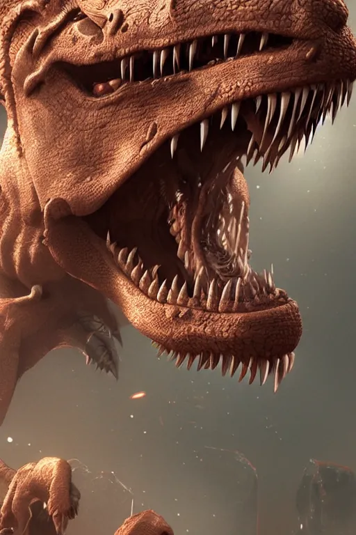 Image similar to kawaii t rex, ultra realistic, concept art, intricate details, highly detailed, photorealistic, octane render, 8 k