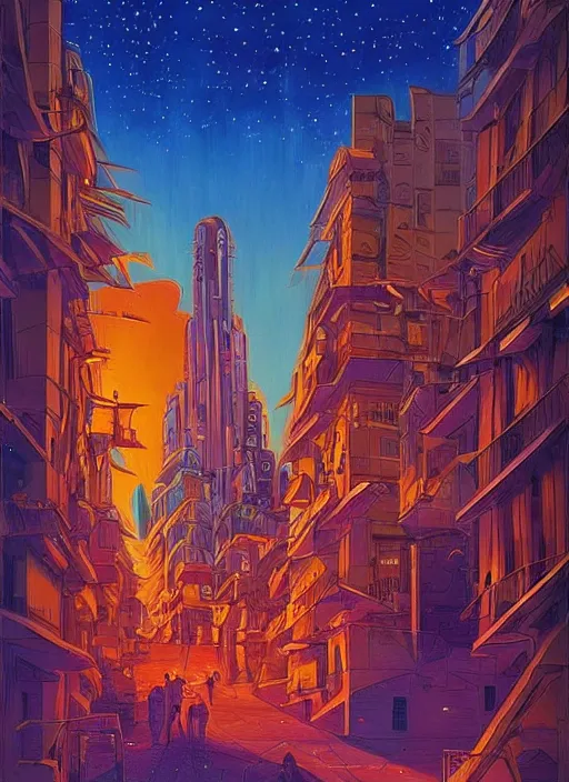 Image similar to ethereal starlit city at sunset, italian futurism, da vinci, Josan Gonzalez