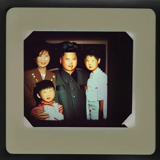 Image similar to kim jong creepy family, polaroid