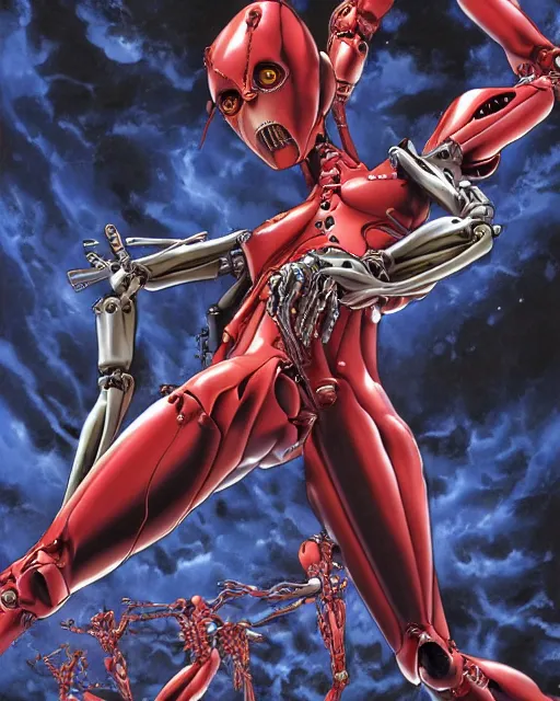 Image similar to evangelion by glenn fabry, biomechanical, 4 k, hyper detailed