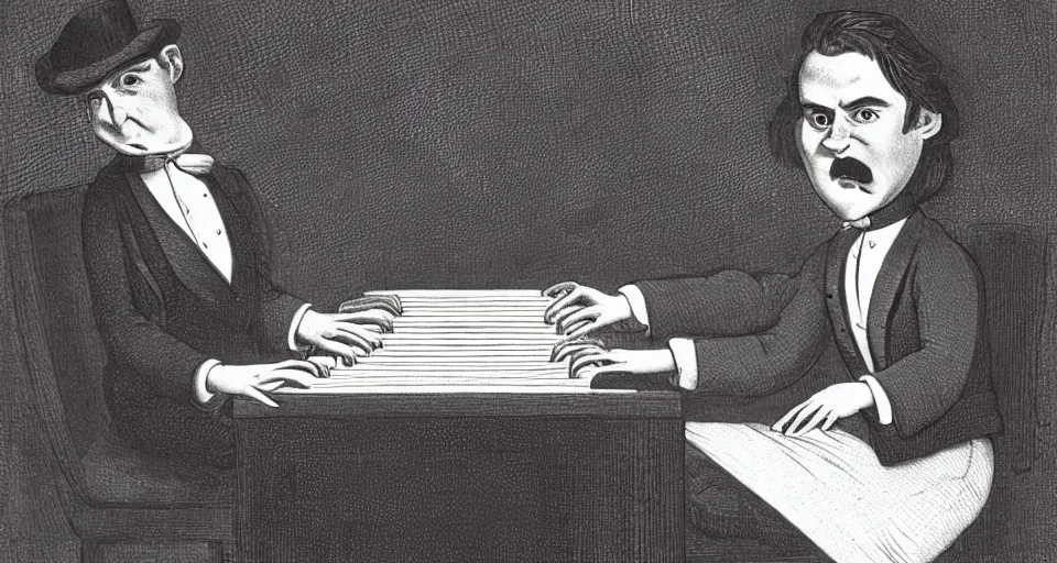 Image similar to a caricature of a man playing a piano