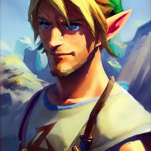 Prompt: greg manchess portrait painting of link in the legend of zelda as overwatch character, medium shot, asymmetrical, profile picture, organic painting, sunny day, matte painting, bold shapes, hard edges, street art, trending on artstation, by huang guangjian and gil elvgren and sachin teng