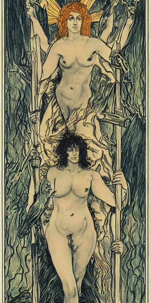 Prompt: the ace of wands tarot card by austin osman spare