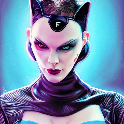 Image similar to lofi cyberpunk catwoman portrait, Pixar style, by Tristan Eaton Stanley Artgerm and Tom Bagshaw.