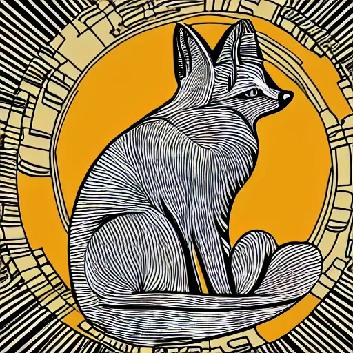 Image similar to fox meditating line art, graphic design