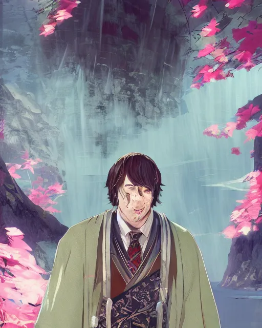 Image similar to an anime portrait of saul goodman as a beautiful man wearing a kimono from skyrim, by stanley artgerm lau, wlop, rossdraws, james jean, andrei riabovitchev, marc simonetti, and sakimichan, trending on artstation