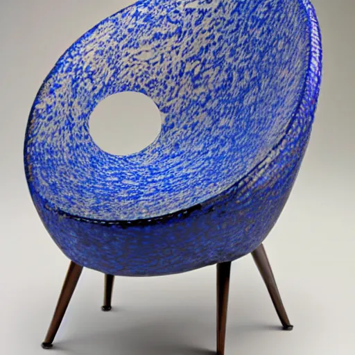 Image similar to an unrealistic hyper mega ellipsoid chair made of cobalt