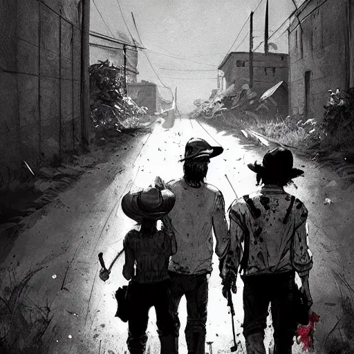 Image similar to don ramon and the chavo del 8 walking dead game telltale, gigachad black and white trending on artstation, painted by greg rutkowski