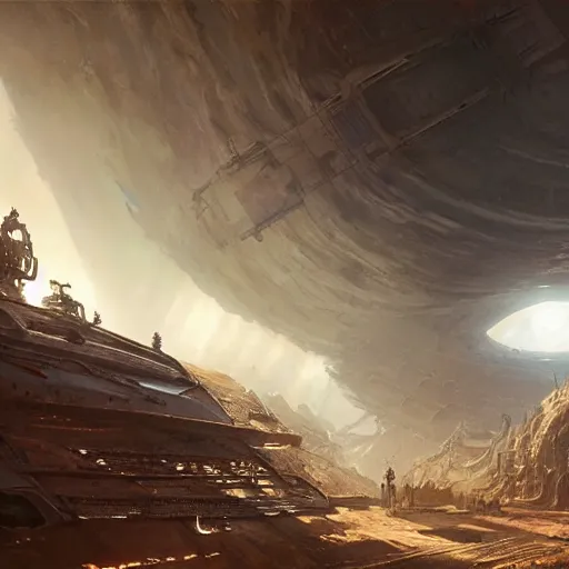 Image similar to thousands of people waiting to enter spaceship in a dry post apocalyptic land, stephen bliss, misty, unreal engine, pixar, fantasy art by greg rutkowski, loish, ferdinand knab, and lois van rossdraws, global illumination, radiant light, minimalist, detailed and intricate environment