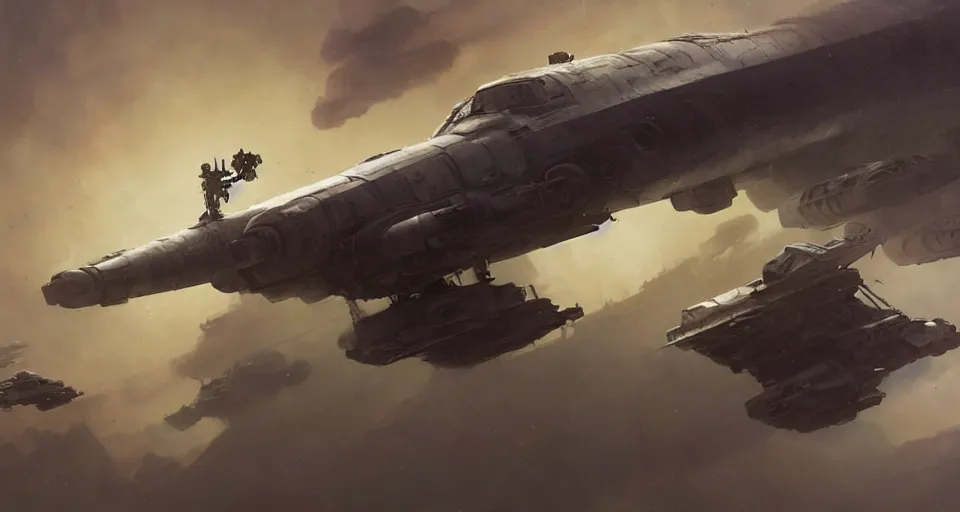 Image similar to a highly detailed epic cinematic concept art CG render digital painting artwork: wide shot of Soviet dieselpunk Han Solo played by Harrison Ford piloting his starship. By Greg Rutkowski, Ilya Kuvshinov, WLOP, Stanley Artgerm Lau, Ruan Jia and Fenghua Zhong, trending on ArtStation, subtle muted cinematic colors, made in Maya, Blender and Photoshop, octane render, excellent composition, cinematic atmosphere, dynamic dramatic cinematic lighting, precise correct anatomy, aesthetic, very inspirational, arthouse