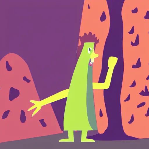 Prompt: an illustration of an anthropomorphic tree giving a thumbs-up while bouldering