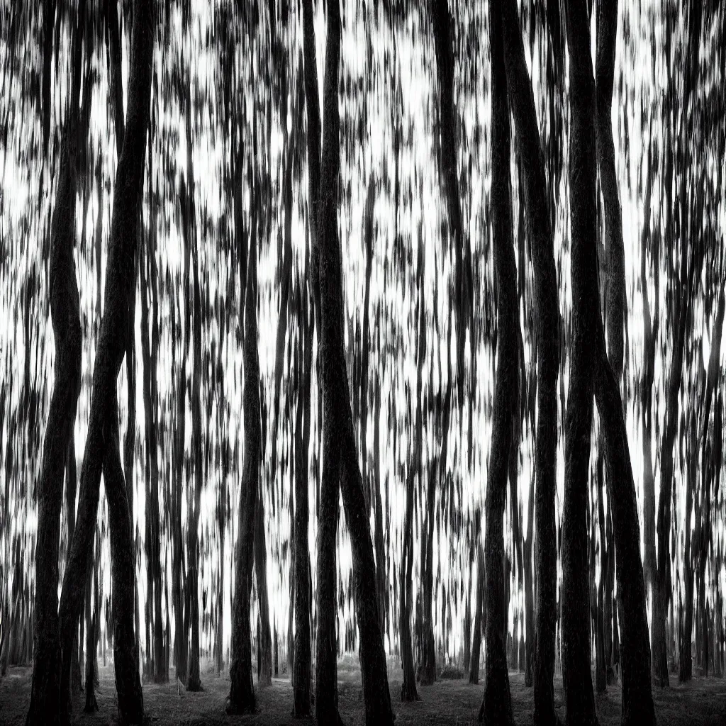 Image similar to long exposure photograph of eucalyptus trees, strong wind, back light, dslr, photographed by trent parke