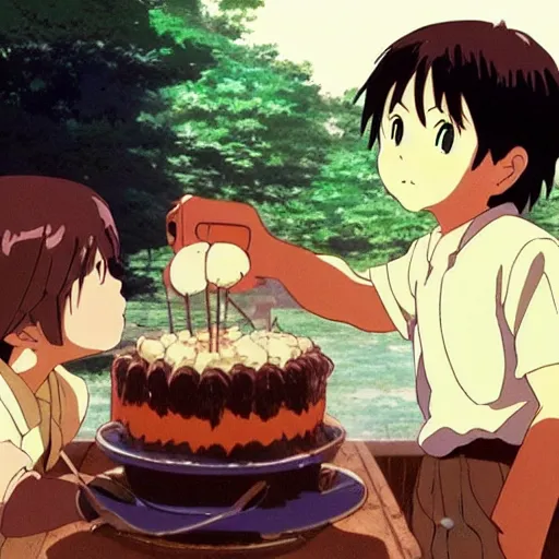 Image similar to Children fighting over a cake, by Dice Tsutsumi, Makoto Shinkai, Studio Ghibli