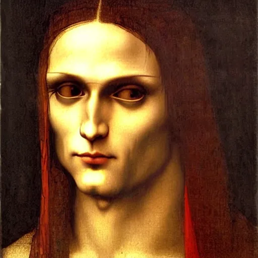 Prompt: attractive twenty first century male vampire beautiful eyes. highly detailed painting by leonardo da vinci 8 k