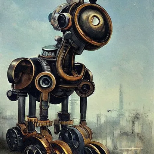 Image similar to (((((((((((giant retro human shaped robot steampunk))))))))))) . muted colors. by Jean-Baptiste Monge !!!!!!!!!!!!!!!!!!!!!!!!!!!!!!!!!!!!!!!!