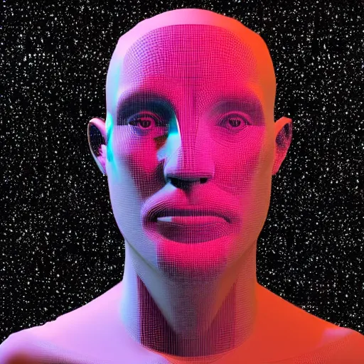 Image similar to a 3d human head made up of shiny holograms