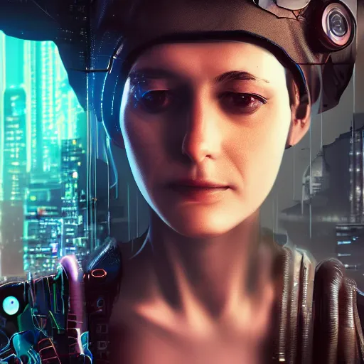 Prompt: the portrait of a cyberpunk woman in a dark fantasy, 4 k, underground atmosphere