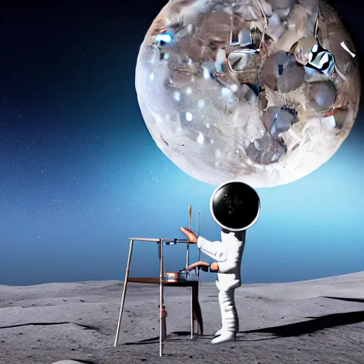 Image similar to a realistic matte painting of a dj scratching on the moon, detailed, 8 k,