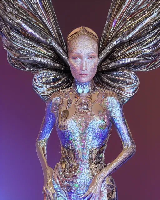 Image similar to a highly detailed metahuman 4 k close up render of an alien goddess bella hadid monument aphrodite in iris van herpen dress schiaparelli in diamonds crystals swarovski and jewelry iridescent in style of alphonse mucha gustav klimt trending on artstation made in unreal engine 4