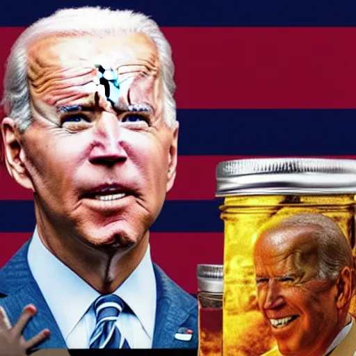 Image similar to Joe Biden trapped in giant mason jar