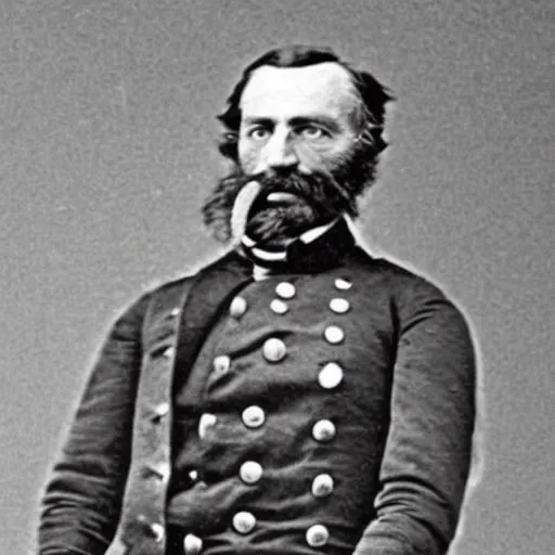 Prompt: A 1858 photo of General Pitzer - a union General known for his pipe that blew bubbles