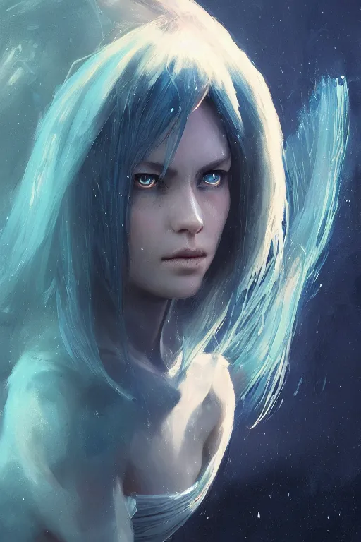 Image similar to a fancy portrait of an attractive alien women with blue eyes by Greg Rutkowski, Sung Choi, Mitchell Mohrhauser, Maciej Kuciara, Johnson Ting, Maxim Verehin, Peter Konig, final fantasy , 8k photorealistic, cinematic lighting, HD, high details, atmospheric , trending on artstation