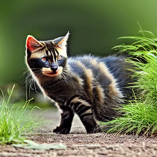 Prompt: a feline honeybadger - cat - hybrid, animal photography