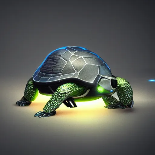 Image similar to a cybertronic turtle, leds, high detail, sharp, studio, digital art, octane render