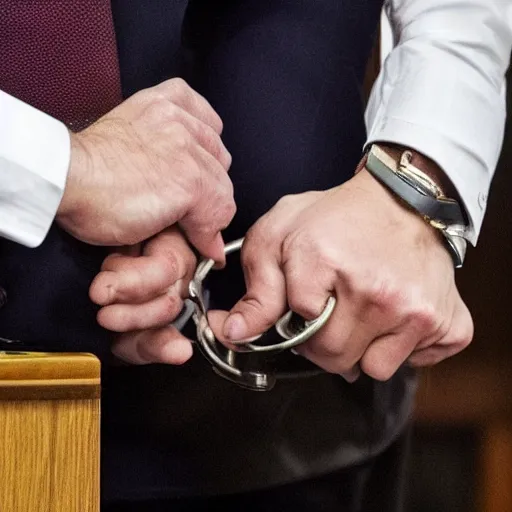 Prompt: Putin in handcuffs in the courtroom, hyper realistic, ultra details, 4k, real photo,