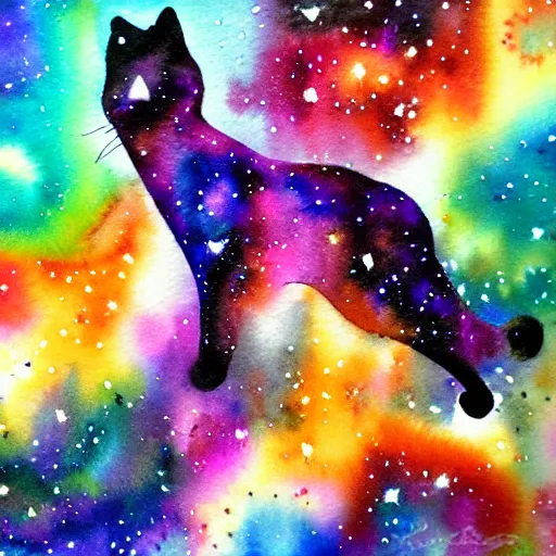 Image similar to watercolor galaxy cat