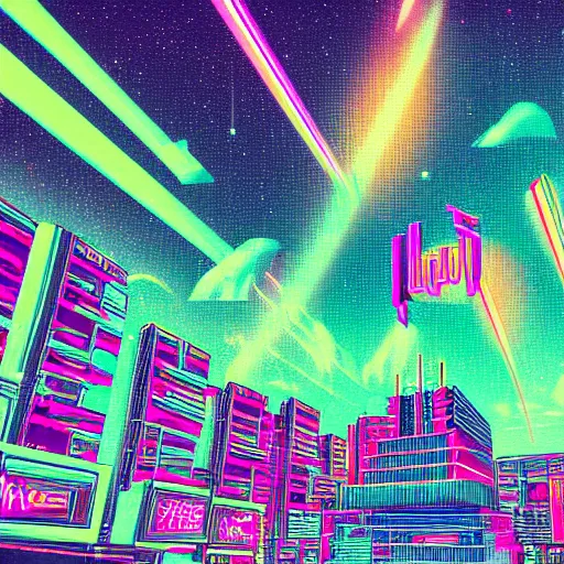 Image similar to synthwave neon city in space