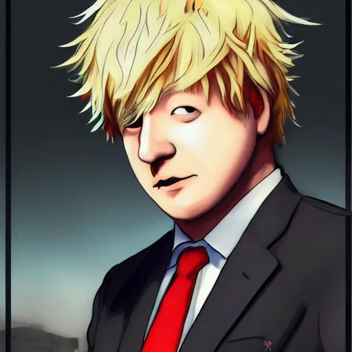 Image similar to portrait of boris johnson the arsonist, anime fantasy illustration by tomoyuki yamasaki, kyoto studio, madhouse, ufotable, comixwave films, trending on artstation