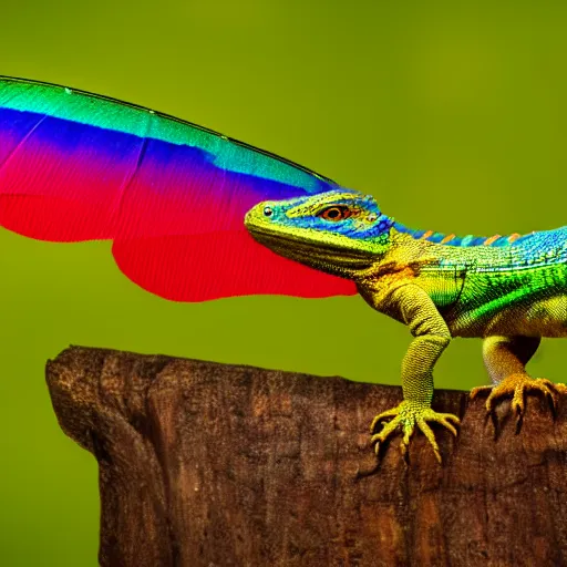 a tiny dragon lizard with rainbow colored wings, high | Stable