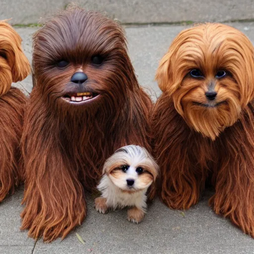 Prompt: Chewbacca as a litter of puppies, 4k, hyper detailed