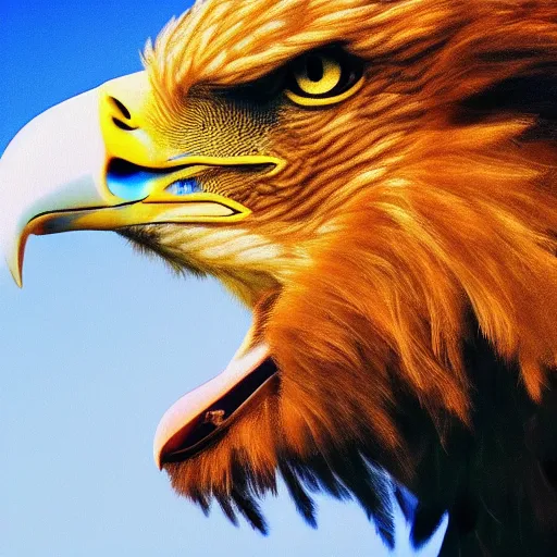 Prompt: profile of an eagle lion!! hybrid, bold natural colors, masterpiece, trending on artstation, photograph