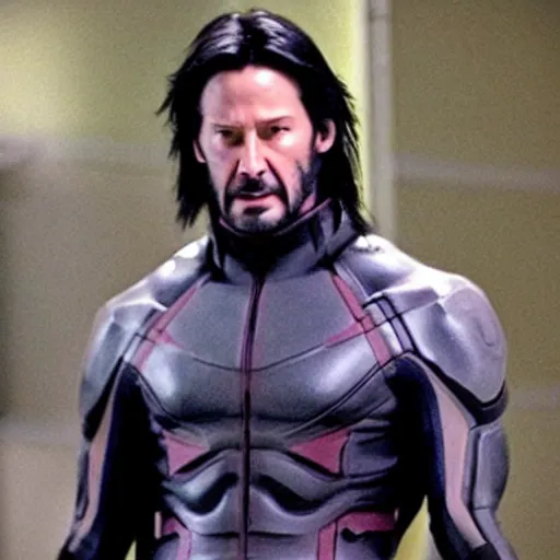 Image similar to keanu reeves as wolverine in emotional movement, dressed the original x - men suite