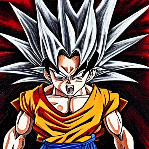 Prompt: Son Goku painted by H. R. Giger