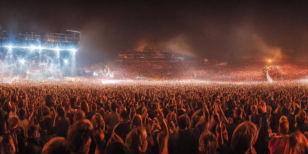 Prompt: huge rock concert with millions of people, digital art, epic lighting