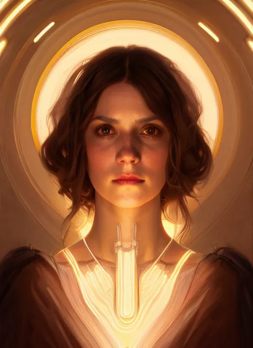 Image similar to symmetry!! portrait of alice jane baxter, glowing lights!! intricate, elegant, highly detailed, digital painting, artstation, concept art, smooth, sharp focus, illustration, art by artgerm and greg rutkowski and alphonse mucha