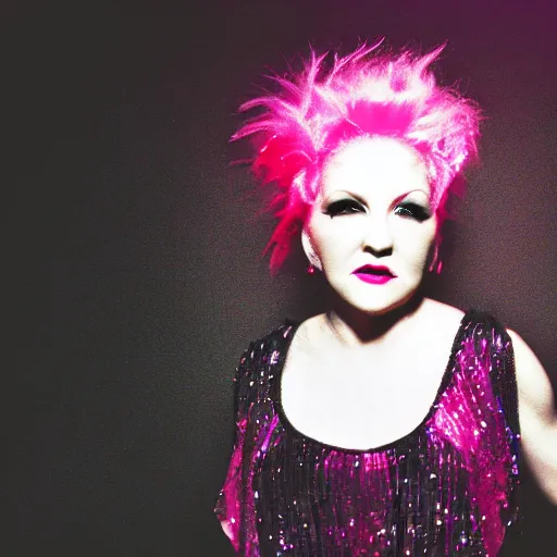 Image similar to backlit portrait of cyndi lauper, studio lighting, backlit