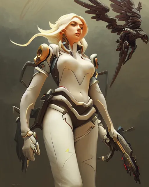 Prompt: mercy from overwatch, character portrait, concept art, intricate details, highly detailed by greg rutkowski, michael whelan and gustave dore