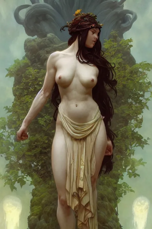 Image similar to goddess of nature, accurate anatomy, only two hands, highly detailed, digital painting, artstation, concept art, smooth, sharp focus, illustration, Unreal Engine 5, 8K, art by artgerm and greg rutkowski and edgar maxence and alphonse Mucha and Frank Frazetta