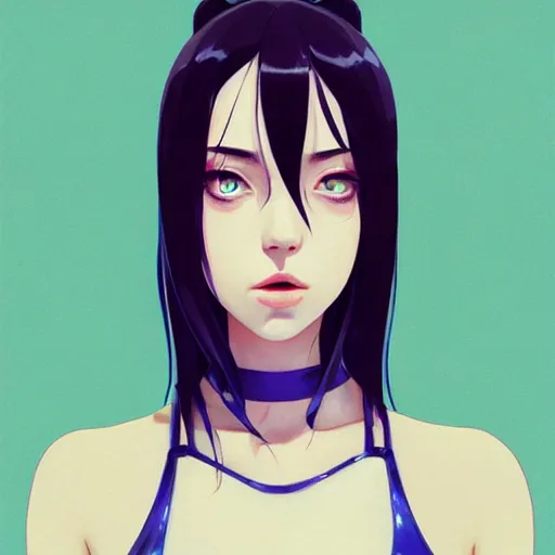 Image similar to a beautiful japanese billie eilish kat dennings alluring instagram model in elaborate latex tank top, by guweiz and wlop and ilya kuvshinov and artgerm and makoto shinkai and studio ghibli, symmetrical eyes, aesthetic, gorgeous, stunning, alluring, attractive, artstation, deviantart, pinterest, digital art