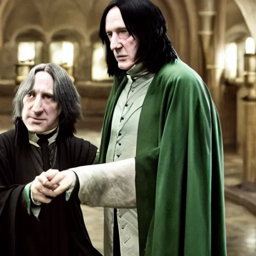 Image similar to a film still of severus snape being sorted into slytherin, photography, 8 k