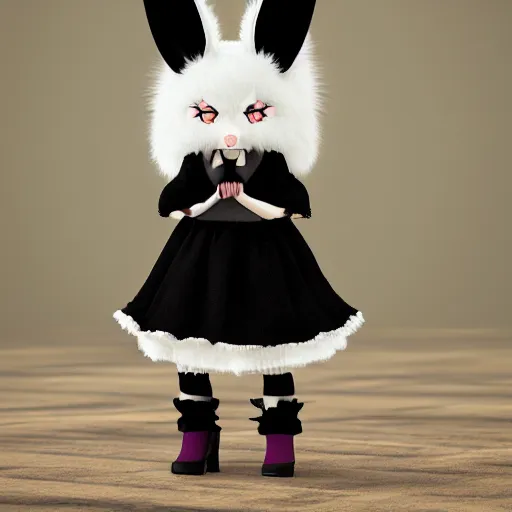 Image similar to cute fumo plush bunny girl, floppy ears, gothic maiden, alert, furry anime, vray