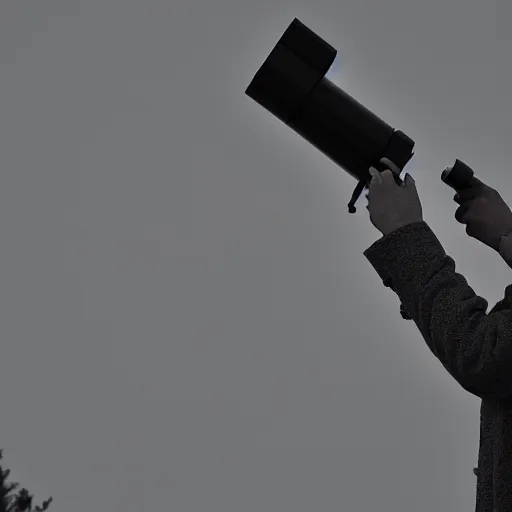 Image similar to i saw a man on a hill with a telescope