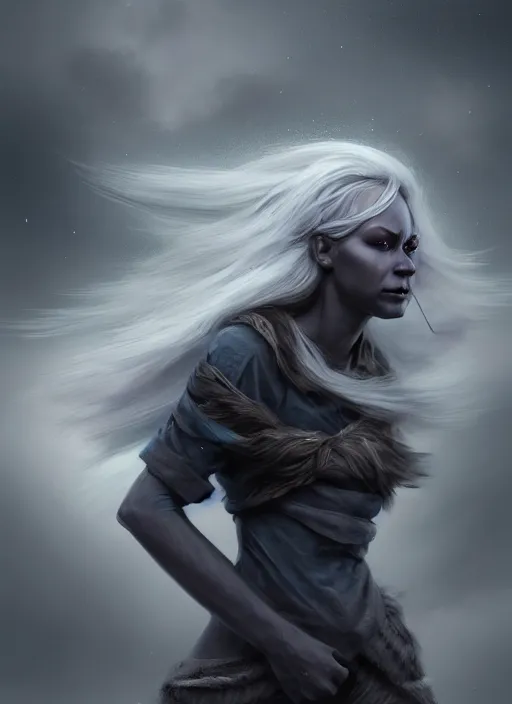 Prompt: ( hyperrealist nordic drow full body wallpaper on a windy storm planet ) by daniel f. gerhartz and matt stewart, photorealistic, dynamic lighting, bet face, very detalided body, beautiful, perfect factions, trending on artstation, poster, volumetric lighting, 4 k, award winning